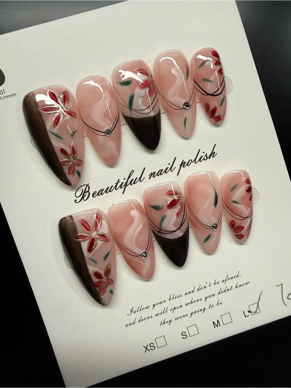 Women's Large Press-On Nails - Red, Black & White Floral Sets